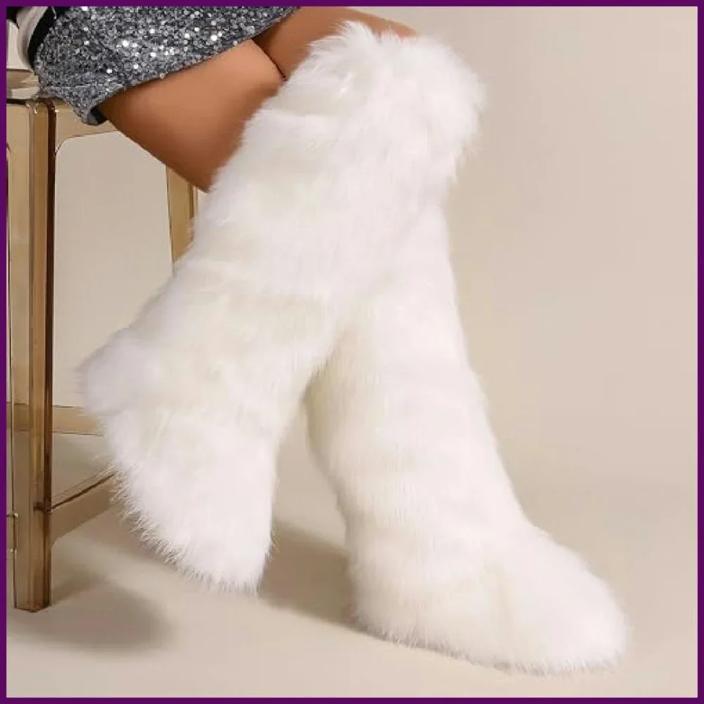 Knee High Faux Fur Snow Boots Women's Winter Non-Slip Warm Boots